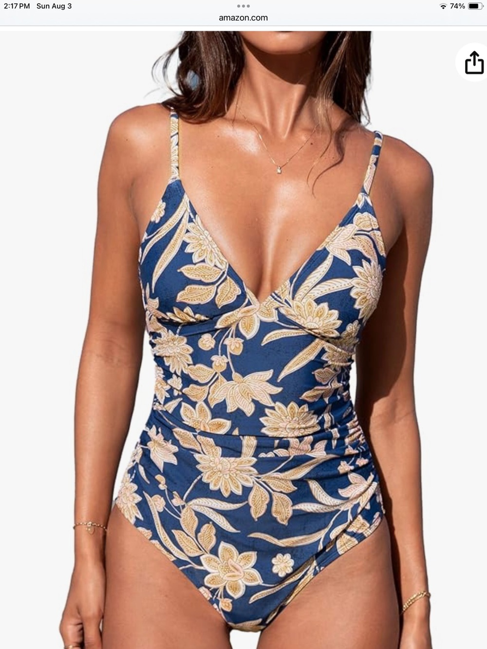 Cupshe Navy and Beige Floral One-Piece Swimsuit